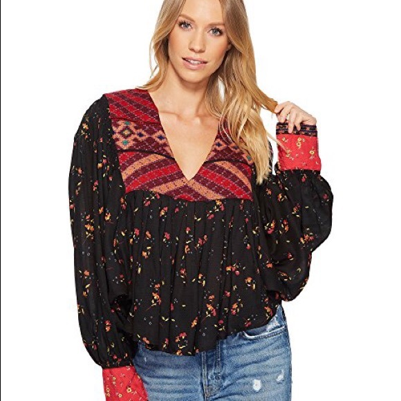 NWT Free People Embroidered Blouse Black - Picture 3 of 8